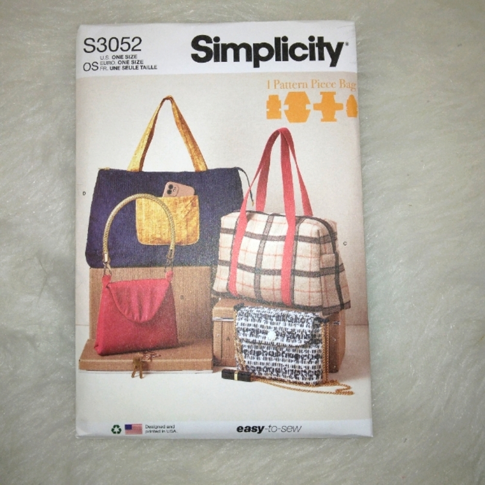 SIMPLICITY S3052 EASY-TO-SEW One Pattern Piece Bags, 4 Styles